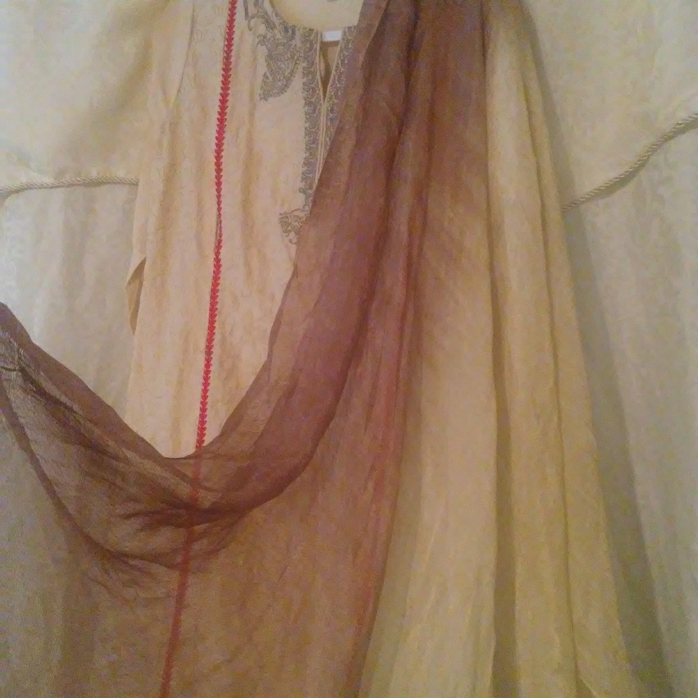 Cream embroidery work pakistani salwar kameez